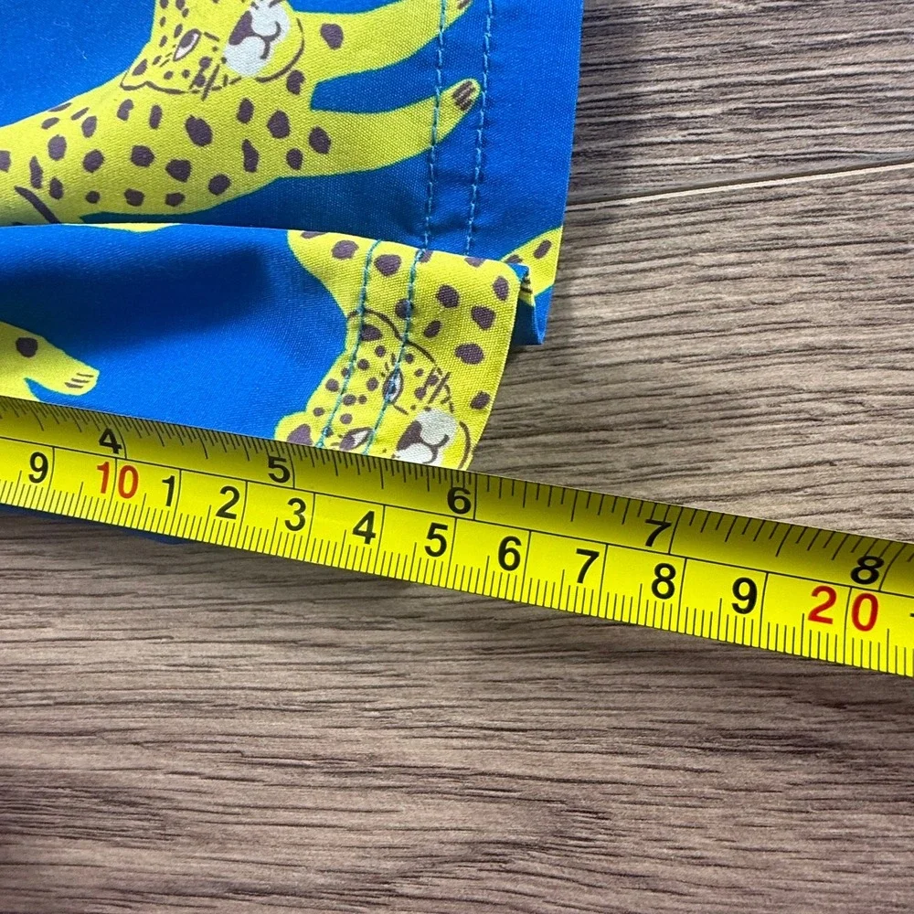 Mini Boden Boys Blue Leopard Print Swim Trunks Shorts Size 9-10Y Mesh Liner